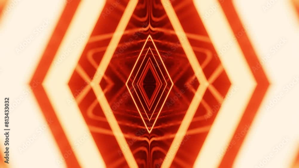 Poster 4k seamless looped animation. fly through mirror symmetrical tunnel with neon pattern, sci fi glow p