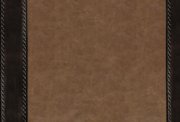 Horizontal or vertical leather background of brown colors with decorative braided edging. Decorative backdrop with cowhide texture and braided edge. Copy space for text
