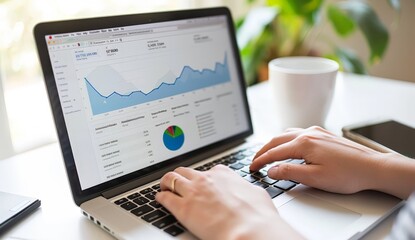 Professional reviewing SEO data on laptop