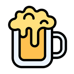 Beer Icon With Line Flat Color Style 