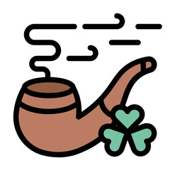 Smoking Pipe Icon With Line Flat Color Style 