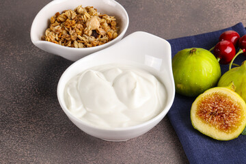 Traditional homemade Greek yoghurt with granola