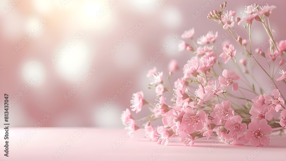 Aufkleber creating a delicate setting with soft pink backdrop and gentle blur in photography studio. concept s