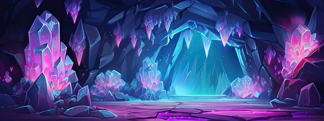 Mine cave with crystal treasure. Inside view. Cartoon illustration. - Powered by Adobe