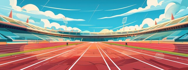 Running track for athletes at the stadium Cartoon illustration.
