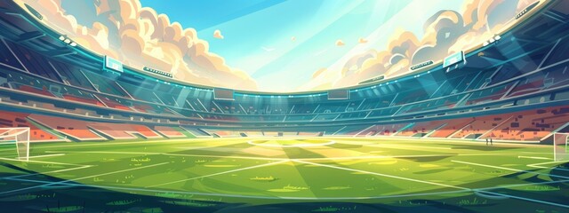 Soccer stadium Landscape. Cartoon Illustration.