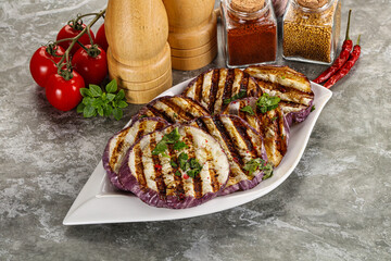 Grilled eggplant slices with cilantro