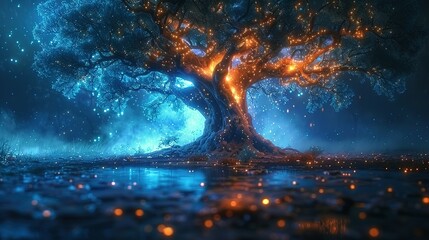 Fototapeta premium Aqua Arcane: The Fantastical Tree Amidst Watery Depths
