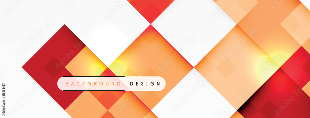 Poster a creative arts piece featuring a white background with red and orange squares, showcasing symmetry 