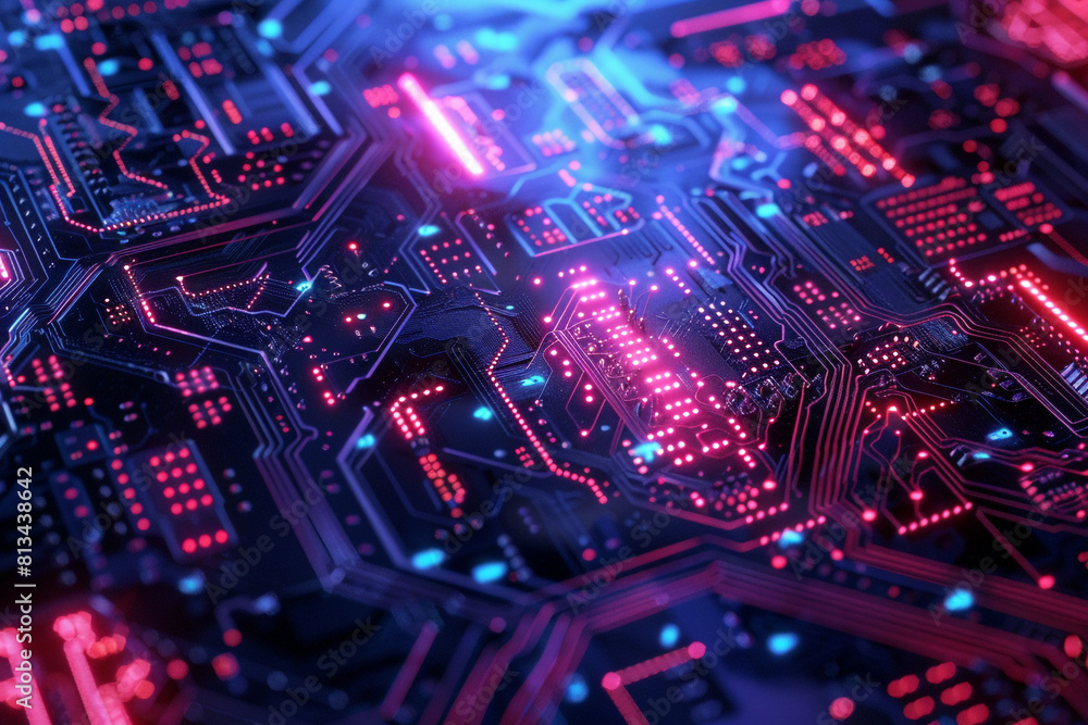 Aufkleber a digital background of illuminated circuitry, blending futuristic technology with dynamic geometric