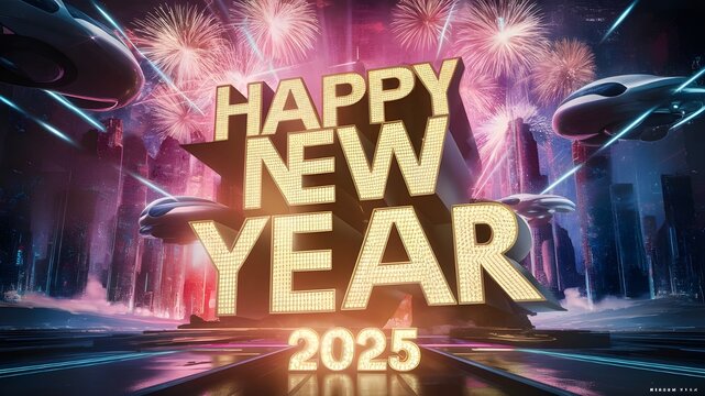 Happy new year 2025 colorful cinematic 3d render text design. Happy new year poster design. 2025 text design with cool cinematic style .