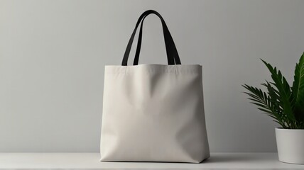 White blank tote bag mockup on white background.