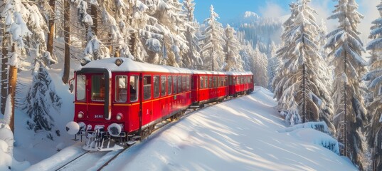 Snowy forest railway digital winter scene with steam locomotive in a picturesque snowy landscape