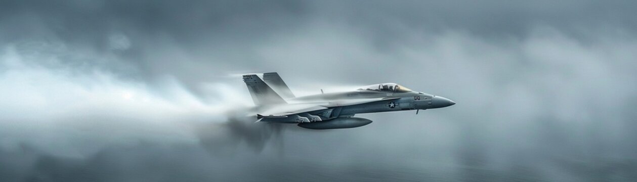 Against a backdrop of gray clouds, a military fighter jet zooms through the sky, leaving behind vapor trails that highlight its impressive speed and agility  8K , high-resolution, ultra HD,up32K HD