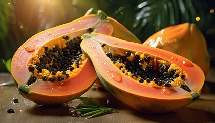 papaya fruit on a wooden background
