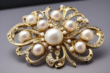 Vintage brooch pin with faux pearls costume jewelry fashion accessory great gift Generative AI