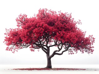 Fototapeta premium Vibrant Red Autumn Tree in Scenic Outdoor Natural Landscape