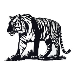 Tiger Animal black silhouette vector with white color background