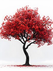 Obraz premium Magnificent Red Tree Captured in Vivid 3D Rendering on Pristine White Background