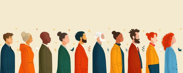 Illustration of Diverse People in a Lineup