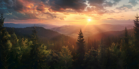 Sunset over the mountains with a mountain range in the background, Sunset in the mountains wallpaper