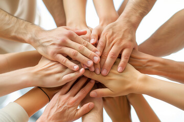 A group of people are holding hands in a circle