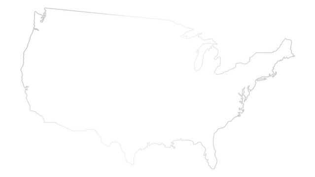 Animated linear silver icon of USA map is drawn. Symbol of United states of America. Line vector illustration isolated on white background.