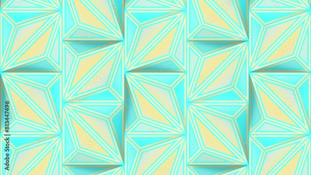 Aufkleber Loop animation background with blue and yellow geometric shapes. 3d rendering 4K