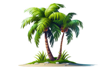 Two palm trees on the sandy beach.