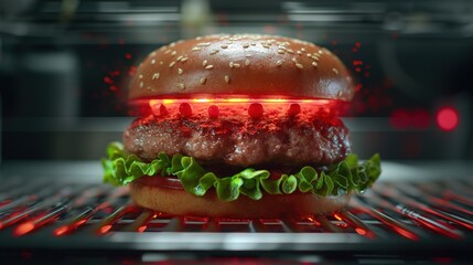 Grilled Burger Under Red Lights