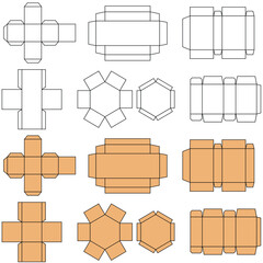 Set of  package box mockup with dieline. Packaging dieline design