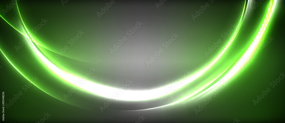 Poster an astronomical object emitting a green glowing wave in a dark space, resembling a liquid circle of 