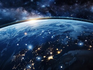 Obraz premium Earth from space rendered focusing on global connectivity and technological integration