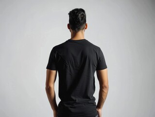 Tee shirt homme FTS 120 gr s/s noires, Tee shirt in black back side men's sports top t-shirt with logo and model in the background.