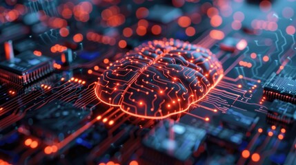 a glowing brain made of electronic components, representing the concept of artificial intelligence.