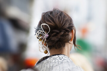 Tokyo, Japan &ndash; April 2024 : blurred or defosued images of girls wearing Japanese kimono at Sensoji Temple in Tokyo, Japan. Kimono is a Japanese traditional garment.