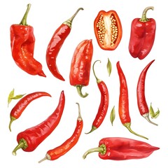 Vibrant Red Chili Peppers on a White Background