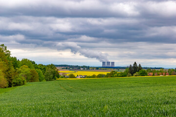 Nuclear power plant Temelin on the horizon. Czechia.