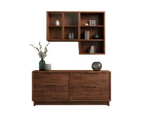 wooden cabinet Interior design concept furniture for living isolated on clear PNG background and transparent background, AI generative.