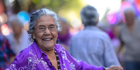 Elderly individuals joyfully dance in a festive street celebration for retirement. Concept Festive Street Celebration, Elderly Dance Performance, Retirement Party, Joyful Moments