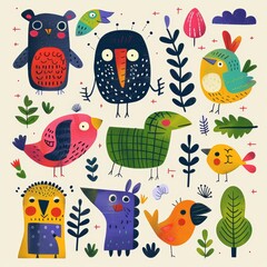 Obraz premium A colorful drawing of animals in a jungle setting