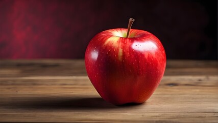  A vibrant red apple sitting on a wooden table. --ar 3:2 --v 4 