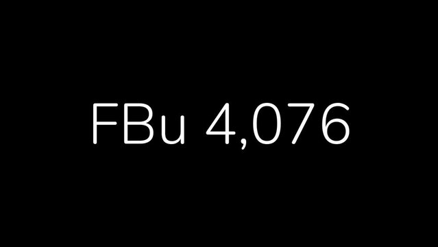 Burundian Franc Amount Counting from 0 to 1 Million in 60 Seconds Animation. HD Resolution Animation. Minimalist Style with Transparent Background. Alpha Channel Included.