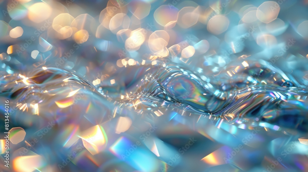 Poster the silver hologram abstract picture in form of the brightly glittering wave that seems like the liq