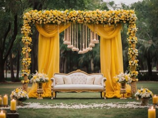 Romantic and whimsical yellow wedding stage decor inspirations