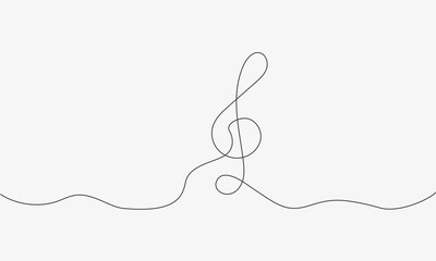 Treble clef one line. Continuous Music key note icon. Hand drawn thin line of treble clef. Melody concept. Vector illustration	