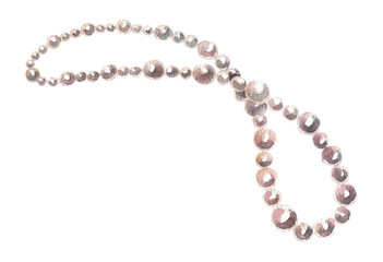 Realistic vintage pearl necklace. Hand drawn watercolor illustration on white background