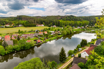 View of Luznice river. Dobronice u Bechyne. Czech Republic.