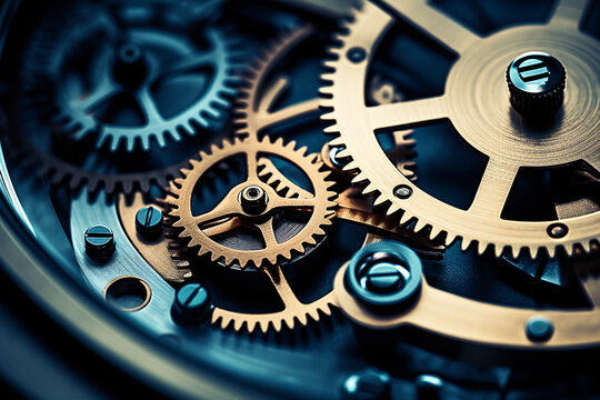 A close-up of a watch movement reveals intricate gears and tiny screws