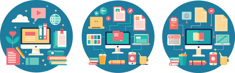 Set of flat business, knowledge icon, vector illustration.